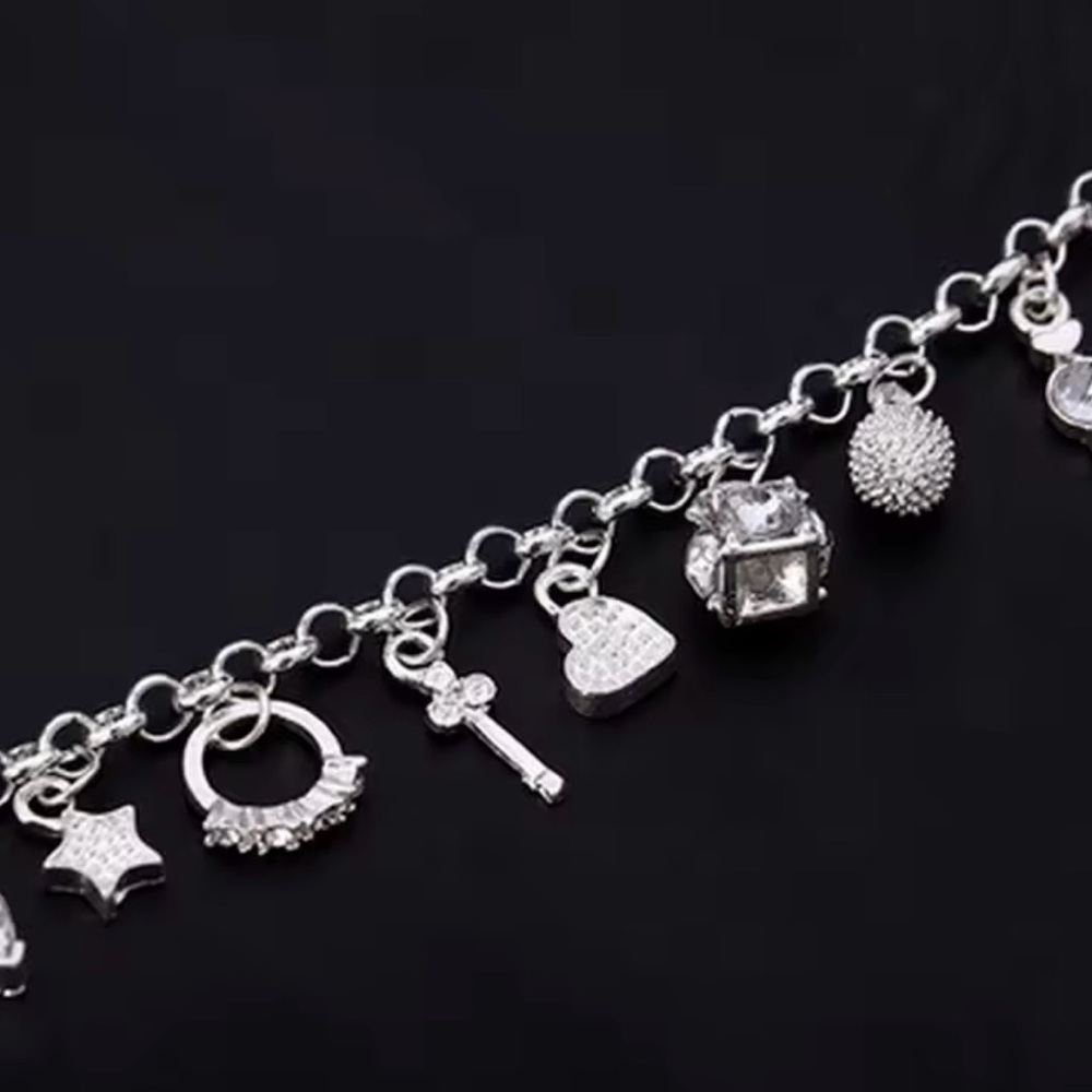 .925 Sterling Silver 13 Charms Bracelet - Picture 5 of 8
